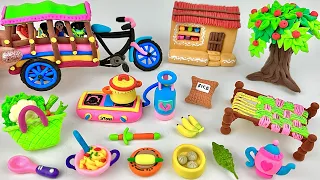 DIY How to make polymer clay miniature house, kitchen set, Rikshaw, Charpai, Tree, Village |Dolliyon