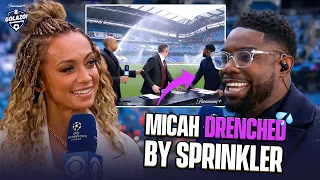 Micah gets hit by sprinklers before taking over Abdo's job on the intro 😂