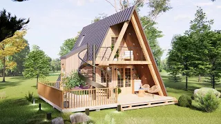6x6 Meters - Amazing Beautiful A Frame House - Floor Plans | Tiny House 3D