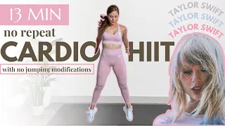 Taylor Swift HIIT Workout | Intense NO REPEAT Cardio Workout | Low Impact Cardio Mods Shown