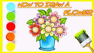 🌈💐Flower Drawing, 🔴💐Painting and Coloring for Kids & Toddlers | Kids Songs#Learn Easy Drawing🔴🟠🟡