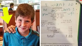 A Boy Passes a Note to a police officer in a coffee shop. The officer reads it & quickly starts doin