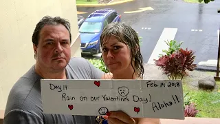 Rain on Valentine's Day in Oahu Hawaii. When life gives you buckets of rain, kiss in a rainstorm.