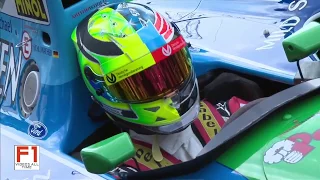 Mick Schumacher drives the Benetton B194 at the drivers parade at the Belgium GP, 2017