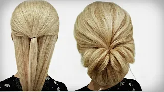 БЫСТРАЯ ПРИЧЕСКА ИЗ РЕЗИНКИ. БЕЗ ШПИЛЕК И ЗАКОЛОК. ПОШАГОВО! A Quick Hairstyle from an Elastic