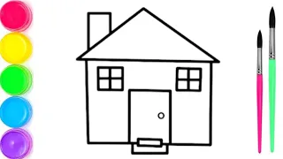 Let’s Learn How To Draw A House! For Kids | Colouring A House