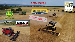 !!!ŽNĚ 2022!!! 4 KOMBAJNY V OZIMÉM JEČMENI/2x NEW HOLLAND,CASE IH,JOHN DEERE/DRON/ZD UNČOVICE/*4K*