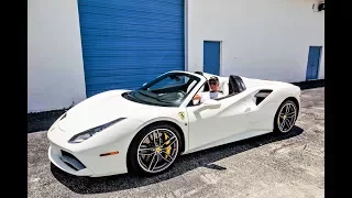 Ferrari 488 Spider White on White Miami Style Topless Ride from Prestige Imports Miami