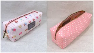 ポーチ作り方　ペンケース作り方　裏地付きマチあり　kawaii pouch 　How to make a pencil case　25ｃｍファスナー使用　縫い代の見えない作り方  ボックスポーチ作り方