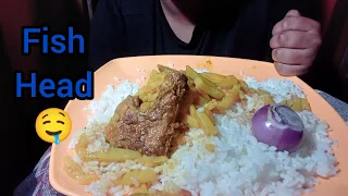 ASMR MUKBANG EATING VOLA FISH HEAD CURRY, RICE ONION ||