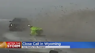 VIDEO: Wyoming Trooper Jumps To Avoid Out-Of-Control Driver In Snowstorm