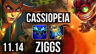 CASSIOPEIA & Leona vs ZIGGS & Karma (ADC) | 5/0/6, 1.8M mastery, 1100+ games | KR Master | v11.14