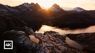 Epic View of the Snowy Mountains while flying a Drone 4k