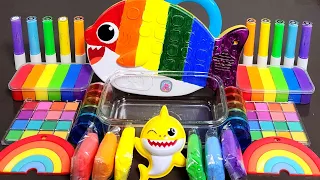 Rainbow Baby Shark Slime Mixing Makeup,Parts, Glitter Into Slime! Satisfying Slime Video#ASMR#slime