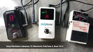 Guitar Pedal Tuner Comparison: Korg Pitchblack Advance vs. TC Electronic PolyTune 3 vs. Boss TU-3