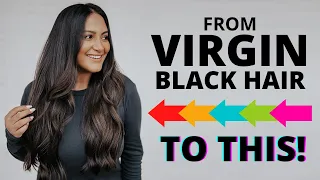 Virgin Black Hair Balayage :: Tutorial :: Subtle Chocolate Balayage on Indian Hair