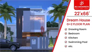 22’x66’ G+2 Individual House with beautiful interior design & architecture design | jks architecture