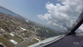 Split, Croatia: Visual approach and landing on runway 23. SPU/LDSP. Cockpit view. Airbus A320.