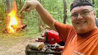 How to split hickory firewood correctly while burning brush pile