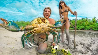 RARE GIANT CRAB! Catch & Cook In A Coconut