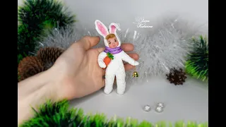 Ватная ёлочная игрушка "Зайчик". Cotton Christmas tree toy "Bunny".