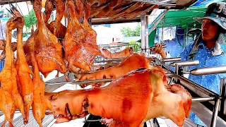 Preparing grilled pork legs, fish, meat and Selling | Cambodian Street Food