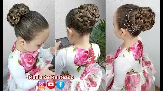 Hairstyle for Girls / Bun with Hair Flowers for Party