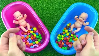 Satisfying  Video   Mixing Rainbow Candy in 2 Bathtub with Magic Glitter Balls Slime Cutting ASMR