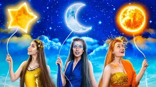 Moon Girl, Sun Girl and Star Girl in Real Life! Prank Wars!