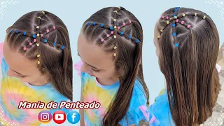 Penteado Infantil Transpassado com Liguinhas e Cabelo Solto | Hairstyle with Rubber Band for Girls.🥰