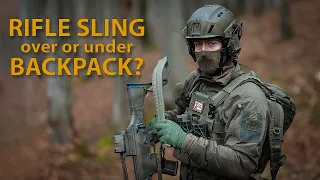 Rifle sling over or under Backpack straps?