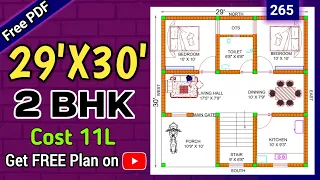 29 x 30 house plan design with 2bhk and interior II 29 x 30 ghar ka naksha