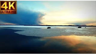 Lake Saimaa, 4K-  yet brittle ice cover below -  Bird`s Eye view 11.05.2017 Озеро Сайма,