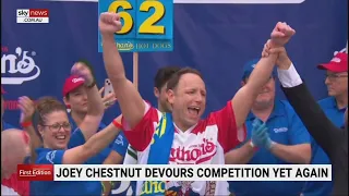 Joey Chestnut claims his 16th Nathan’s Hot Dog Eating Contest win