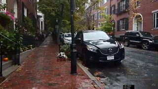 Walking in the Rain in Boston, MA (Binaural Rain on Umbrella Sounds in Beacon Hill)