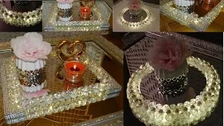 Dollar Tree DIY Diamonds and Pearls Vanity Trays|  DIY Elegant Room Decor Ideas 2019