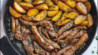 New Style Easy Lunch/Dinner Recipes 2023| Garlic Butter Steak Recipe and Potatoes Skillet Recipe
