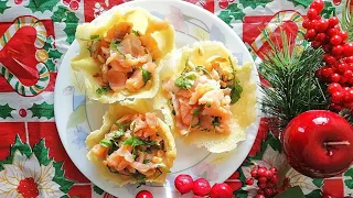 🎄Cestini di parmigiano con salmone affumicato, rucola e pinoli | idea antipasto di Natale 🎅🏻