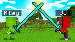 JJ vs Mikey Long Giant Diamond Sword Battle PVP in Minecraft Challenge (Maizen Mizen Mazien) Parody