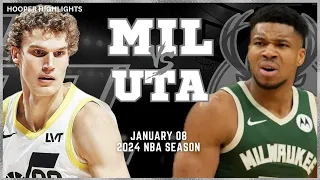 Milwaukee Bucks vs Utah Jazz Full Game Highlights | Jan 8 | 2024 NBA Season