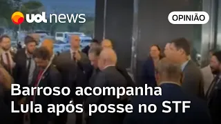 Barroso acompanha Lula na saída da cerimônia de posse como presidente do STF; veja o momento