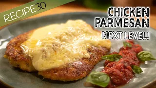 Chicken Parmesan Next Level, with oozing melted cheese on top!