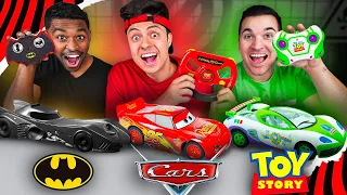 CARROS DE CONTROLE REMOTO DOS PERSONAGENS! - Desafio ( BATMAM, TOY STORY, CARROS)