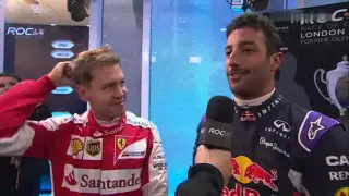 Race Of Champions 2015. Sebastian Vettel and Daniel Ricciardo after racing with each other
