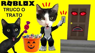 Pidiendo dulces en Halloween roblox pero jugando con gatitos Luna y Estrella / Gameplay en español