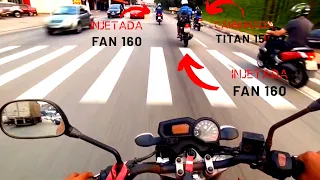 FAN 160 vs TITAN 150 CARBURADA NO CAMINHO - TROCA DO PNEU DA FAZER 250 PARA 140/70(+LARGO)