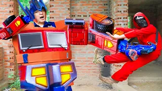 Battle Nerf War ROBOT POLICE Uncompromising fight with squid game NERF & nerf guns SQUID GAME 2021