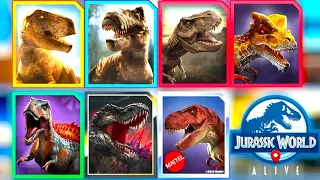 ALL TYRANNOSAURUS REX (REXY) FAMILY UNLOCKED TRIBUTE BATTLES - Jurassic World Alive