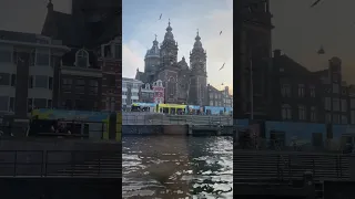 View of Basilica of St. Nicholas from Amsterdam Canal Cruise⛪ 4K Netherlands | Little Happy Travels