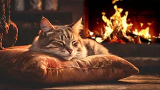 Enjoy A Peaceful Night with Purring Cat and Crackling Fire🔥ASMR Therapy To Deep Sleep, Stress Relief